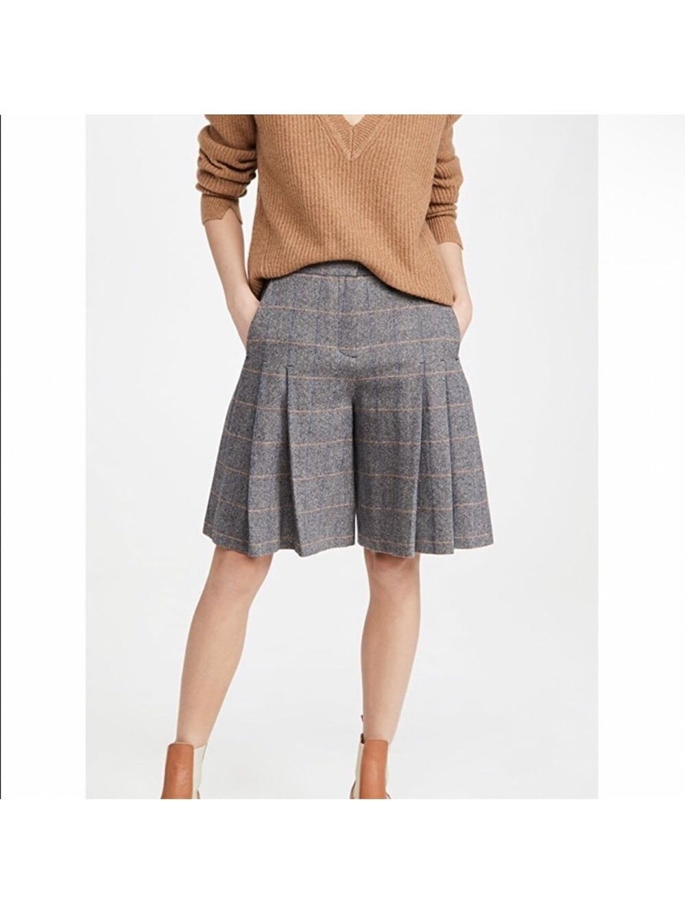 Rag and Bone NWT Grey Check Lani Pleated Wool Blend Shorts Dark Academia Size 14